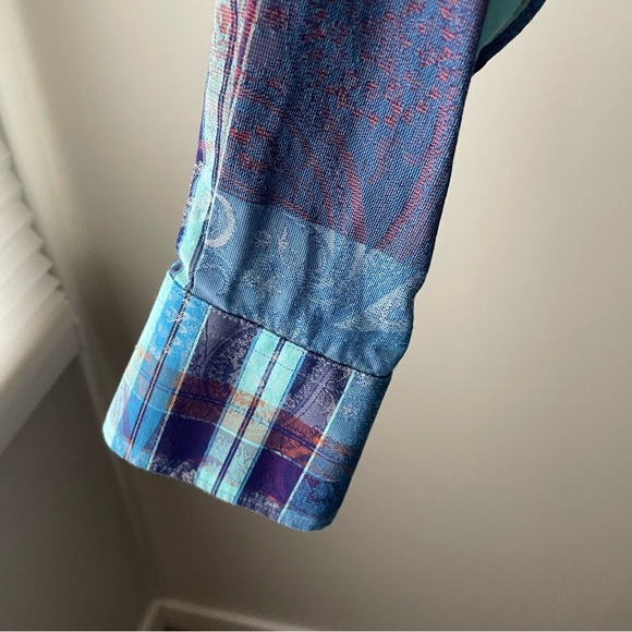 Bugatchi Designer Plaid Dress Shirt Flip Cuff Long Sleeve Button Down Mens - Picture 5 of 7